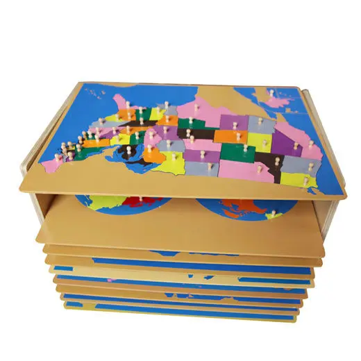 Educational children toys with Montessori Puzzles Maps with Cabinet G004