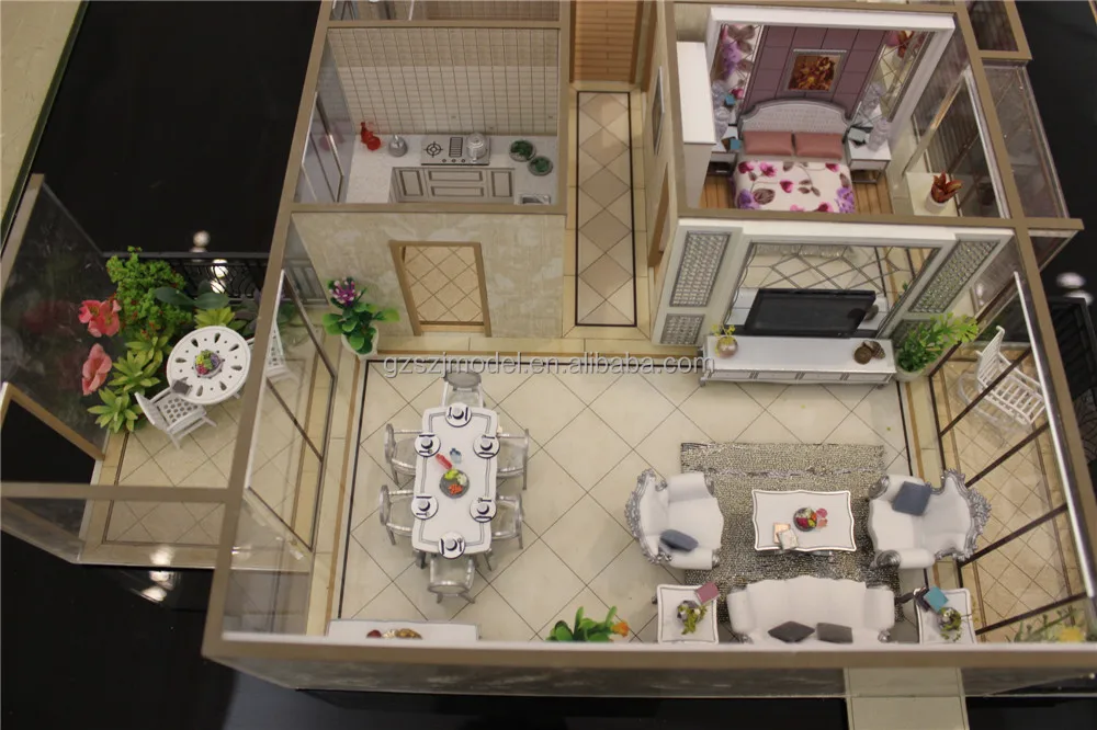 Residential interior layout model with furniture for architect design