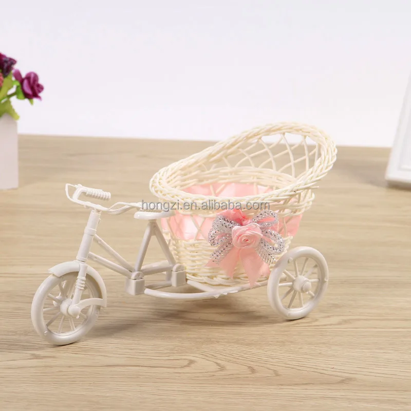 Plastic White Bicycle Design Flower Basket Container Flower Plant Home Wedding Decoration Bike Flower Basket Furnishing Articles