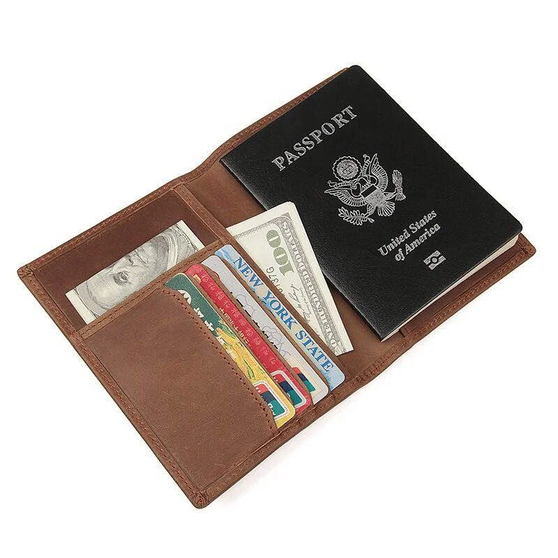 Fashion classical custom mens card case cover soft leather passport wallet for gift