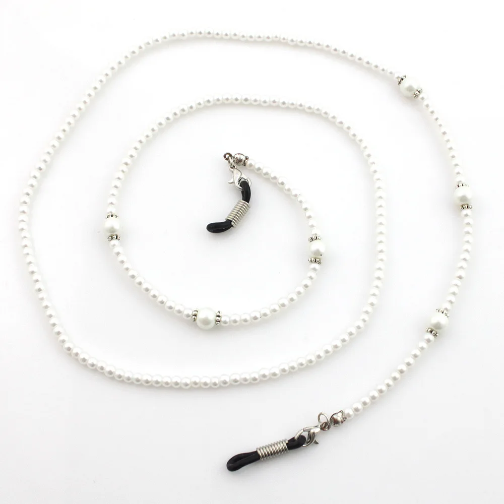 Silver Sunglass Strap  Eyeglass Cord Eyeglass Pearl Beaded  chain Crystal Sunglasses Lanyard Czech Bead