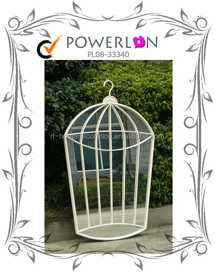 Discounted Bird Cage Shape Wrought Iron Wall Mounted Frame Mirror For Home Park