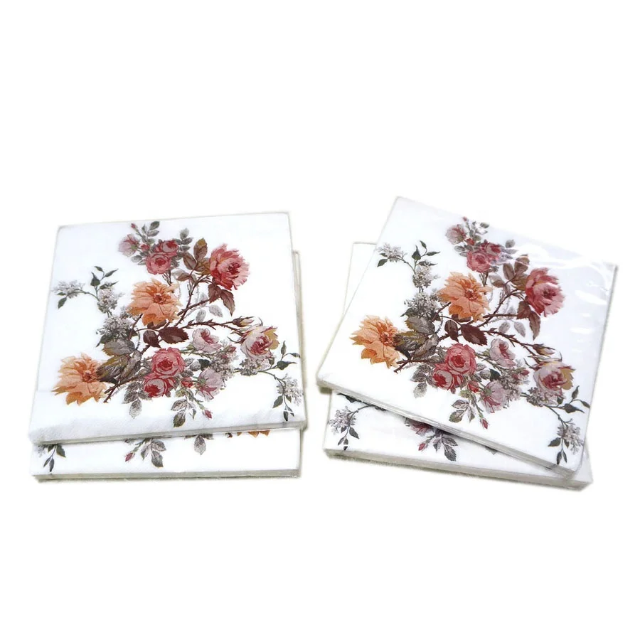 Wholesale Elegant Flower Printed Paper Napkins, Custom Cocktail Napkins & Serviettes For Wedding Decoration