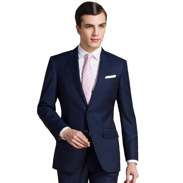 Hot sale 50% wool navy blue natch lapel business men jackets with pants
