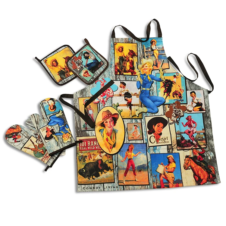 
Wholesale 100% cotton custom digital printed oven mitt kitchen apron set 