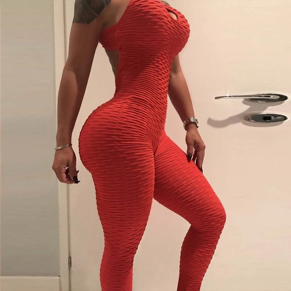 Anti Cellulite Cross Backless Jumpsuit Push Up Workout Sexy Sleeveless Solid Bodysuit Casual Fitness Women Long Playsuits
