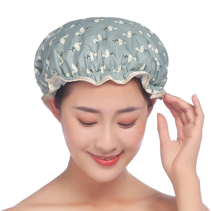 
Hot Sale Bath Hat Adult Resizable Double Layer Environmental Polyester Cotton Waterproof Shower Hat 