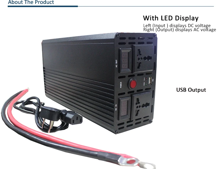 1200W 2000W Off-Grid Inverter 12V 24V DC input PWM control Solar inverter built in battery charger