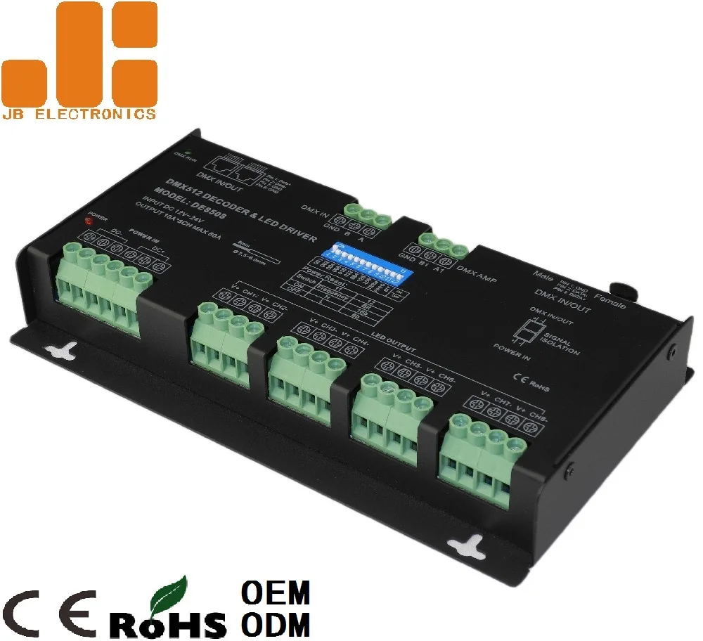 High Frequency 10Ax8CH Constant Voltage 8Bits/16Bits Signal Amplifier DMX512 Decoder DE8508