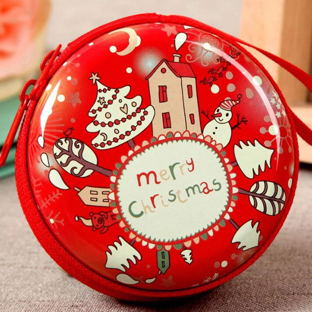 Merry Christmas Purse  Zipper Round Wallet Creative Cute Gift Portable Coin Box for Christmas Support Customize Your Logo