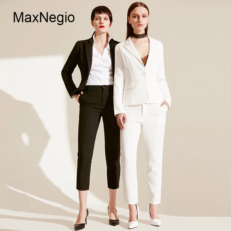 Maxnegio 2018 Latest Fashion Woman Office Coat White Slimming Business Suits