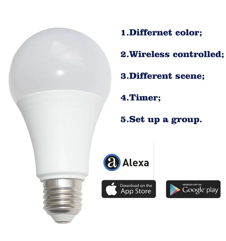 12W Best selling Alexa Google Home Wifi Wireless RGBW Led Bulb Dimmable Smart Light Bulb