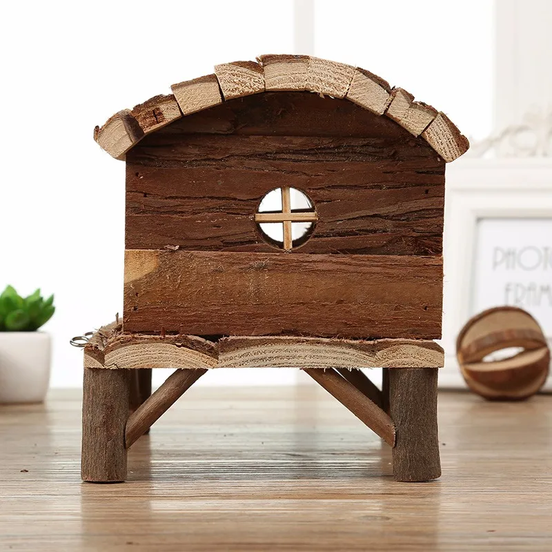 Natural pine wood hamster cage wooden hedgehog cage rabbit hideout small animal playground