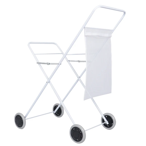 
White Metal Folding Shopping Trolley With Mesh Bag 
