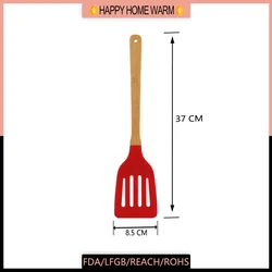 Silicone Heat resistant slotted turner with wood handle