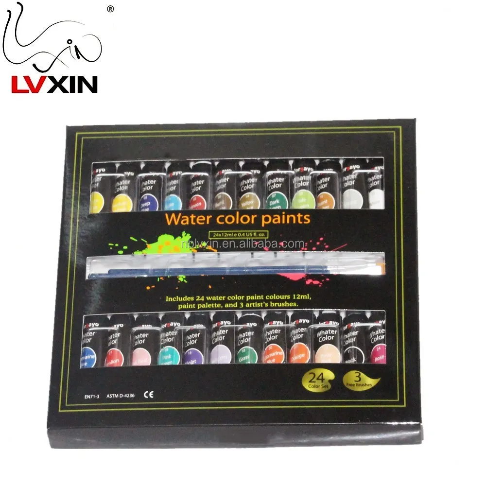 Premium Quality 12 ml / 0.4 Oz Non Toxic & Vivid Colors Watercolor Paint Set 24 Colors