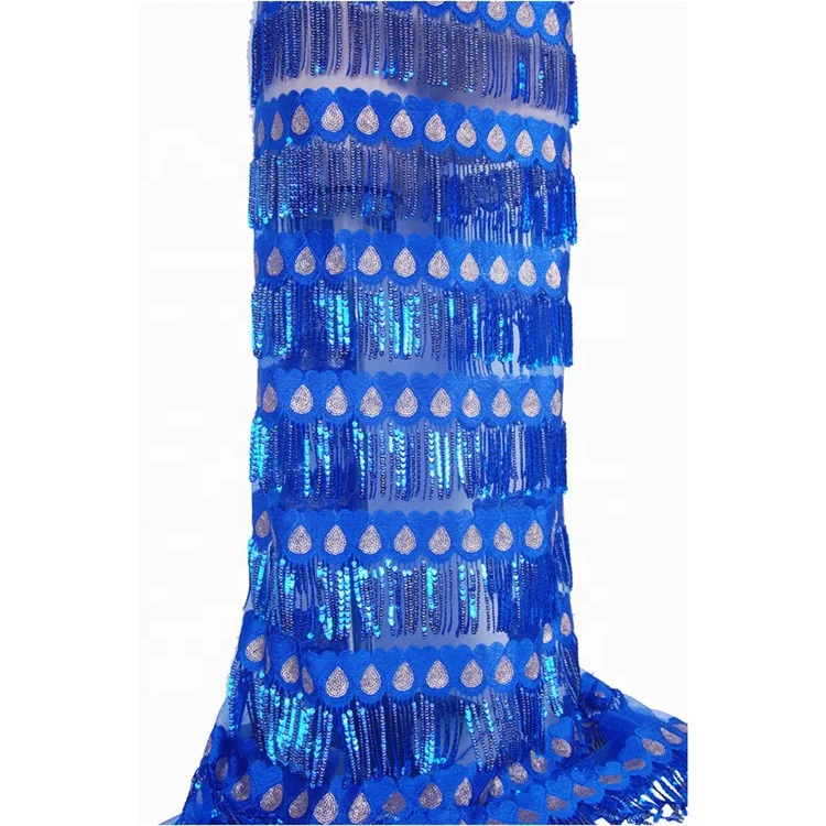 
Wholesale Blue Dubai Embroidery Sequin African Lace Fabric 