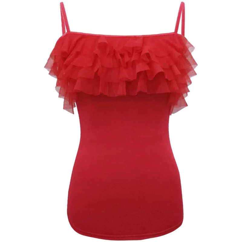 
5 color ruffle trim ladies latin ballroom square dance practice tops camisoles 