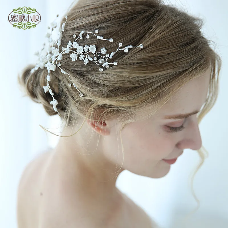 2019 Handmade Flowers Crystals Wedding Hair Jewelry Accessories Bridal Floral Hairband Hair Clips For Women