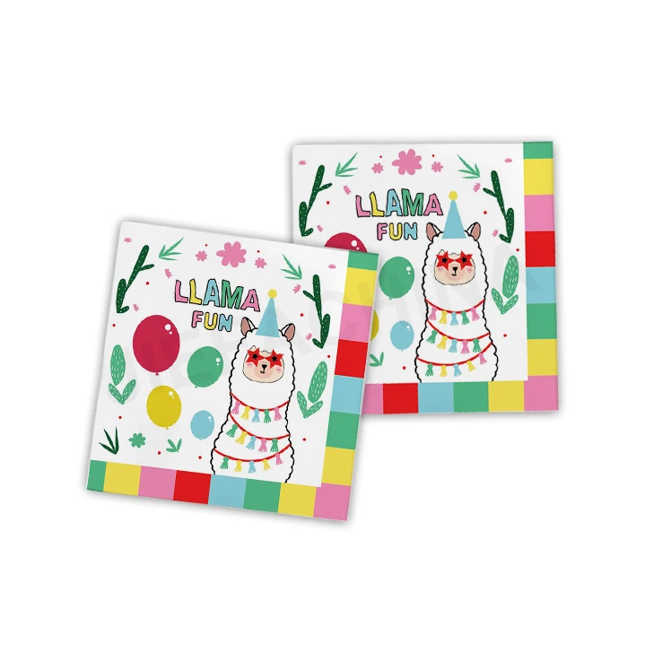 Factory Custom Llama Party Supplies Llama Themed Birthday Party Tableware Kit For 16 Guests