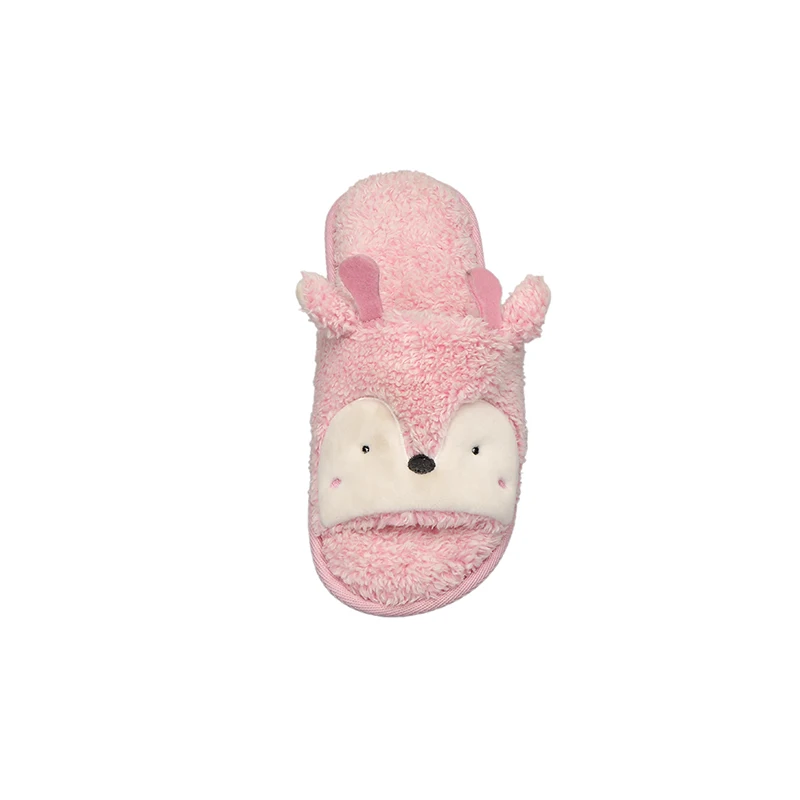 
Women bedroom slippers flat open toe indoor animal plus fur slipper 