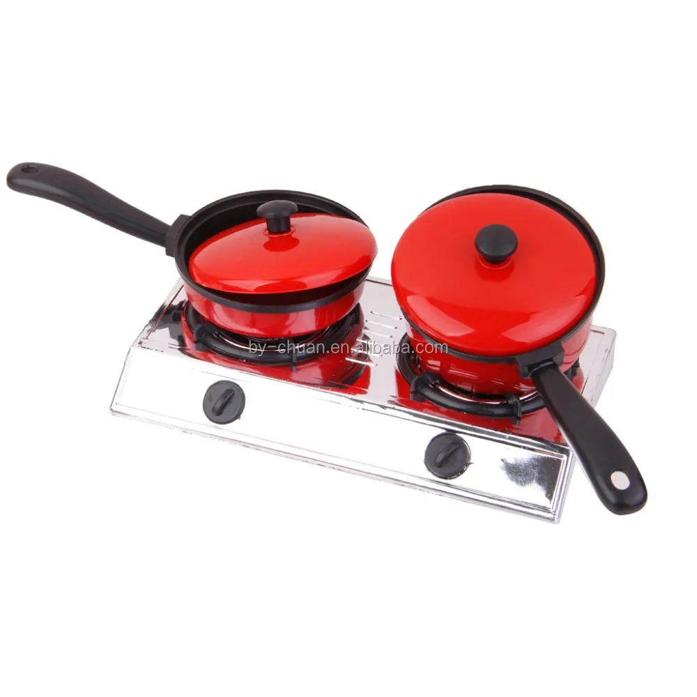 Kids Play House Toys Plastic Miniature Kitchen Cookware Set Pretend Play Educational Birthday Gift Classic Toys for Children Red