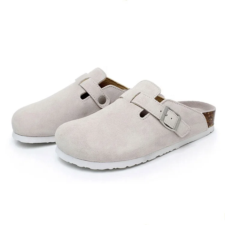 Женские Замшевые сабо, домашние и уличные сандалии с пробковой подошвой, стелька из натуральной кожи, клоги