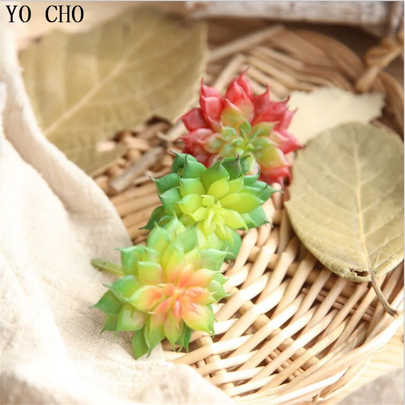 YO CHO Wholesale Green Echeveria Korea Cactus Succulent Plants Picks Wall Cheap Artificial Succulents Set For Amazon Sale