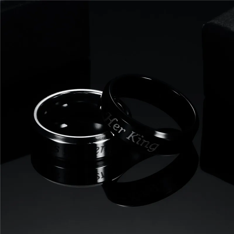 Hot Selling Her King His Queen Stainless Steel Silver Plated Engagement Wedding Band Promise Rings for Men Women