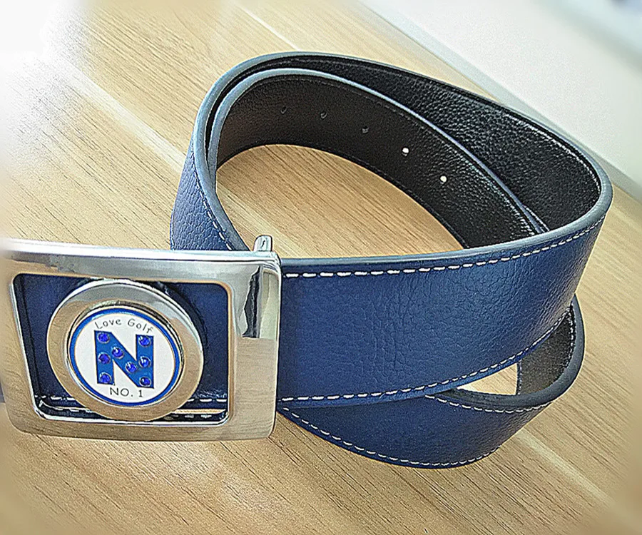 New Style Custom Logo CowHide Golf Leather Belts With Marker