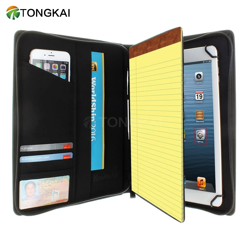 Customizable A4 File Zipper Multifunction More Data Pockets Padfolio Pu Leather Folder