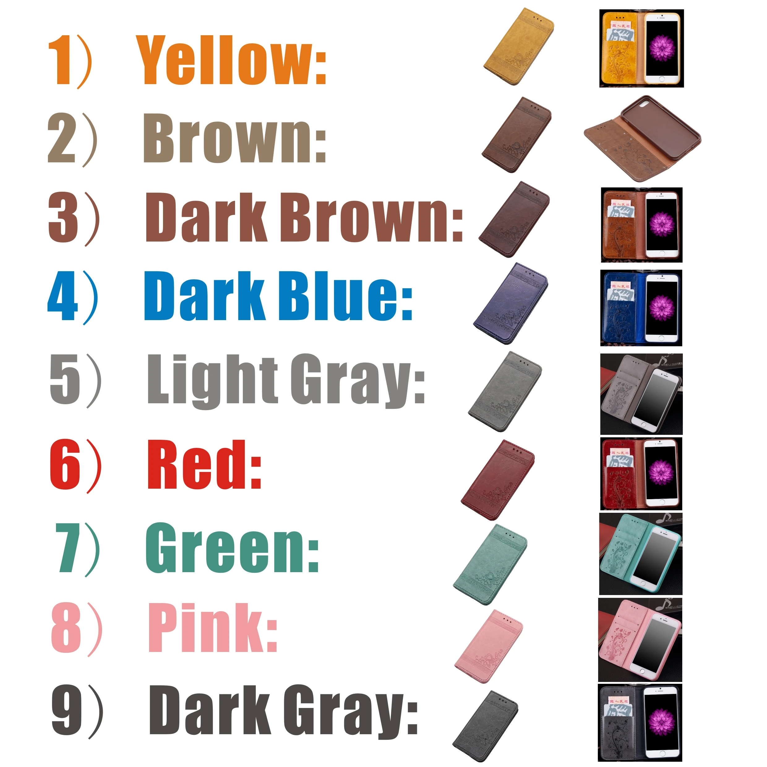 9 Color PU Flip Leather Wallet Mobile Phone Case With Card Slot for iPhone 4/5/6/7/8/X/XR/X Max for Samsung Galaxy S3/4/5/6/78/9