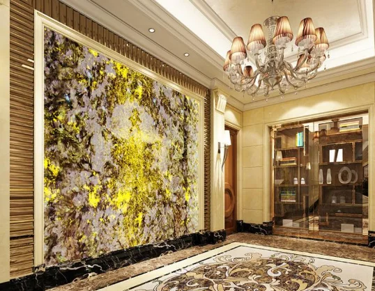 Snow mountain silver fox marble backlit translucent wall fiberglass honeycomb panels