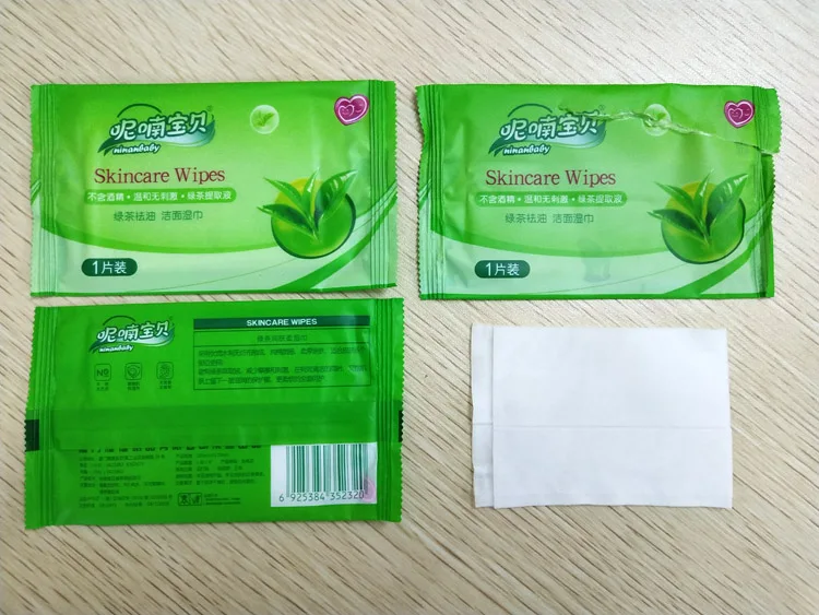 Individual Packing Green Tea Scent Wet Wipes Hand & Facial Tissue Wipes for travel cleaning