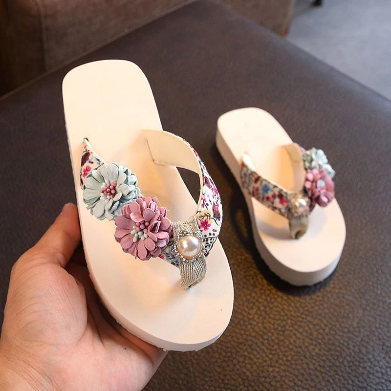 
Eva Pearl Flower Flip-flops Kid Summer Slippers 