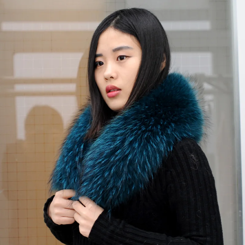 CX-A-76B Wholesale Super Detachable Real Raccoon Fur Hood Fur Collar