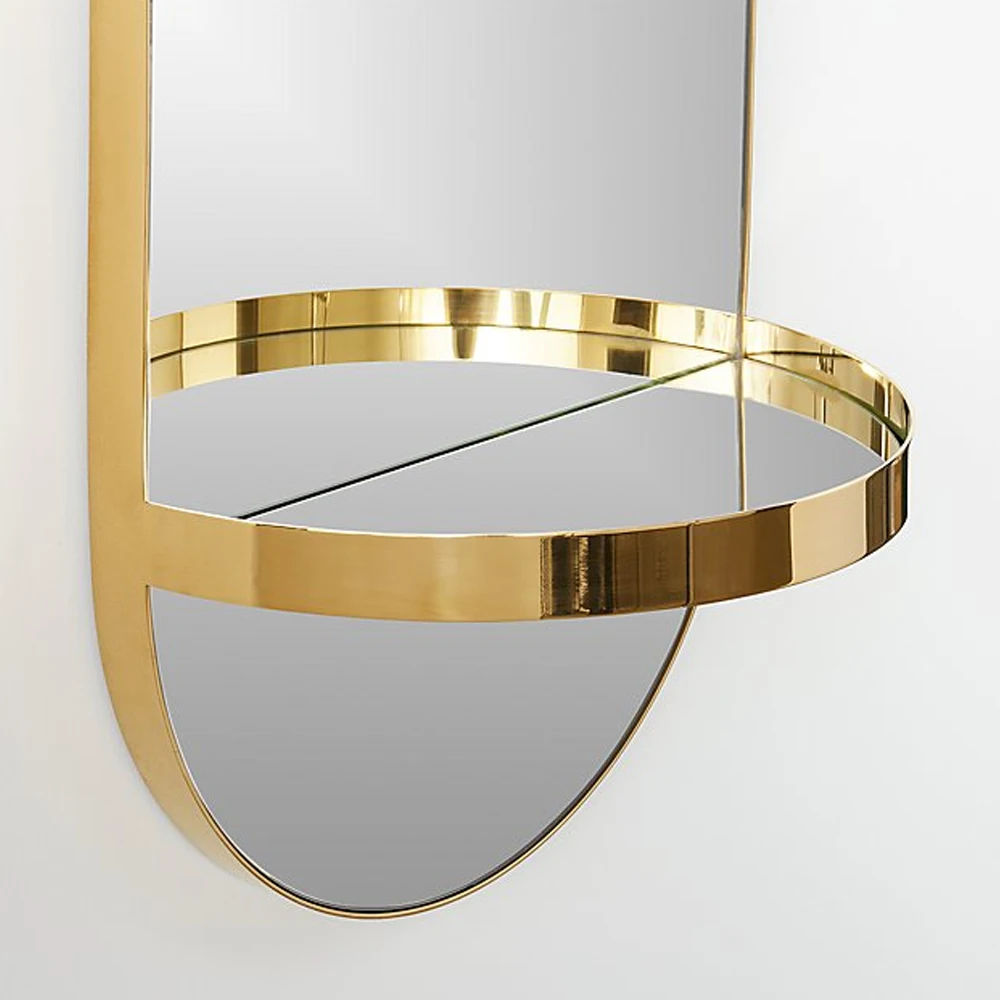 RIANHOU caplet oval mirror with shelf gold wall mounted metal frame mirror decorative for living room or bathroom
