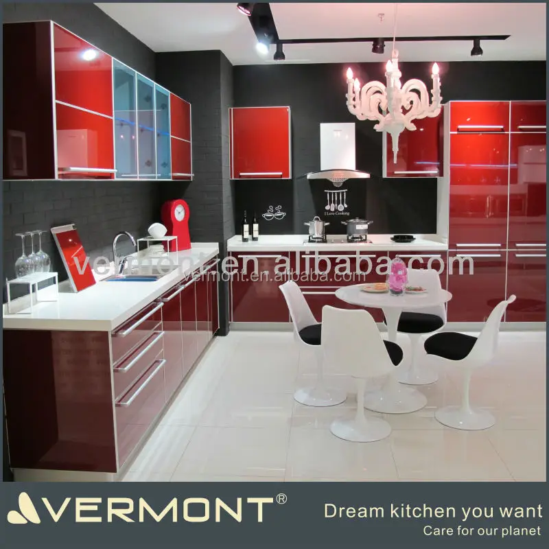 Europe Hot Sale Customized Red Lacquer Kitchen Unit