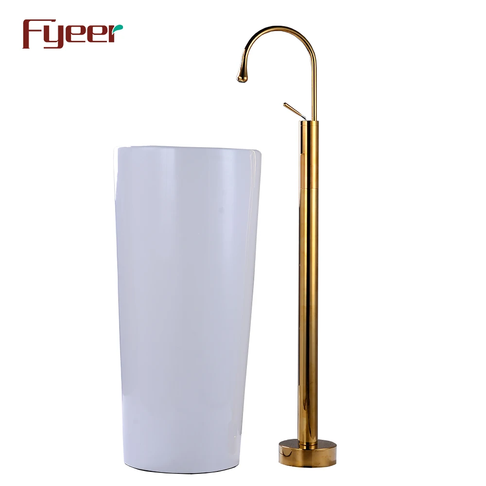 Fyeer Luxury Golden Free Standing Basin Faucet