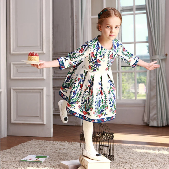 WL MONSOON Girls Party Dress Children Vestidos Brand Kids Costume Princess Girls Dresses Floral Pattern Kids