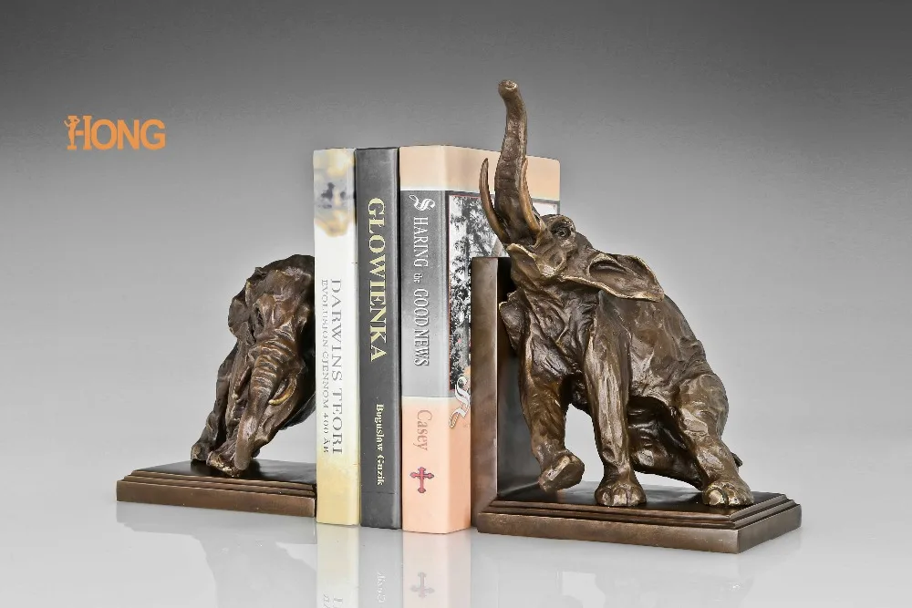 AL-142 & AL-143 слонов книгодержатель для бронзовая скульптура из латуни ремесла