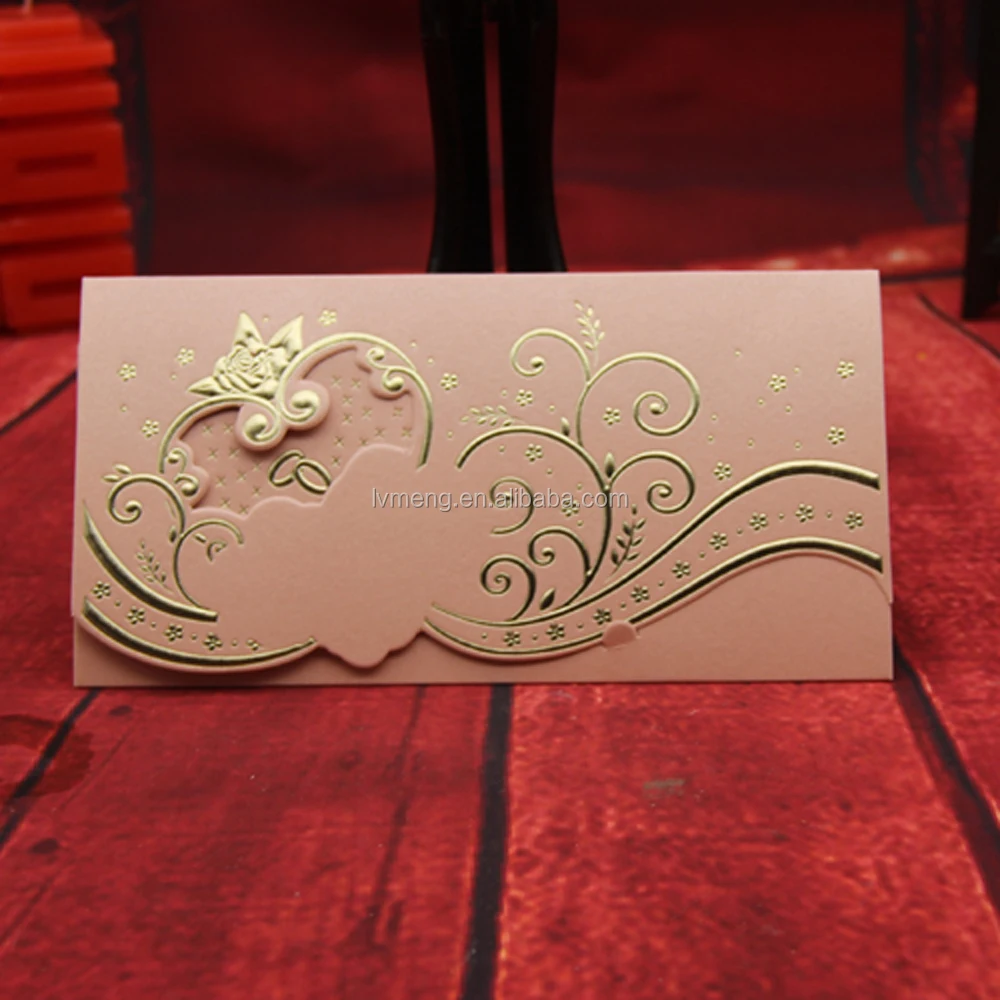 Wholesale custom low price simple wedding card/ Three fold pearl paper wedding greeting cards