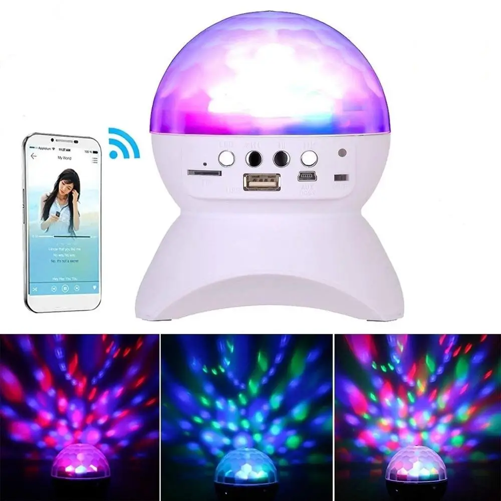 Портативный беспроводной динамик для дискотеки со встроенным хрустальным шариком и цветным светодиодным сценическим