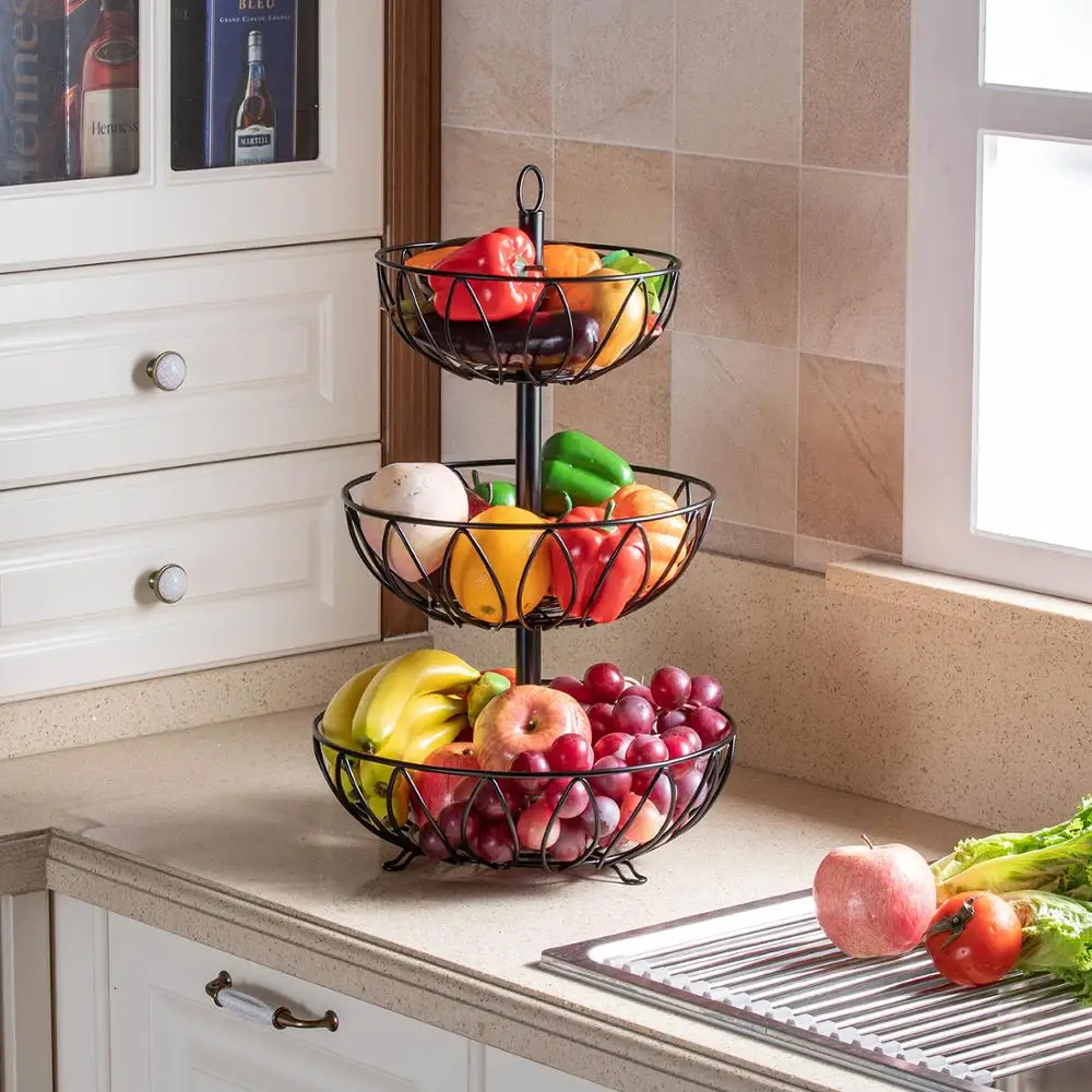Metal Wire 3-Tier Fruit Basket Stand Vegetable Bread Basket Holder fruit stand Countertop Fruit Bowl Storage Organizer