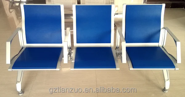 Triple Seats Indoor Blue Polyurethane PU Foam Airport Seating Chair