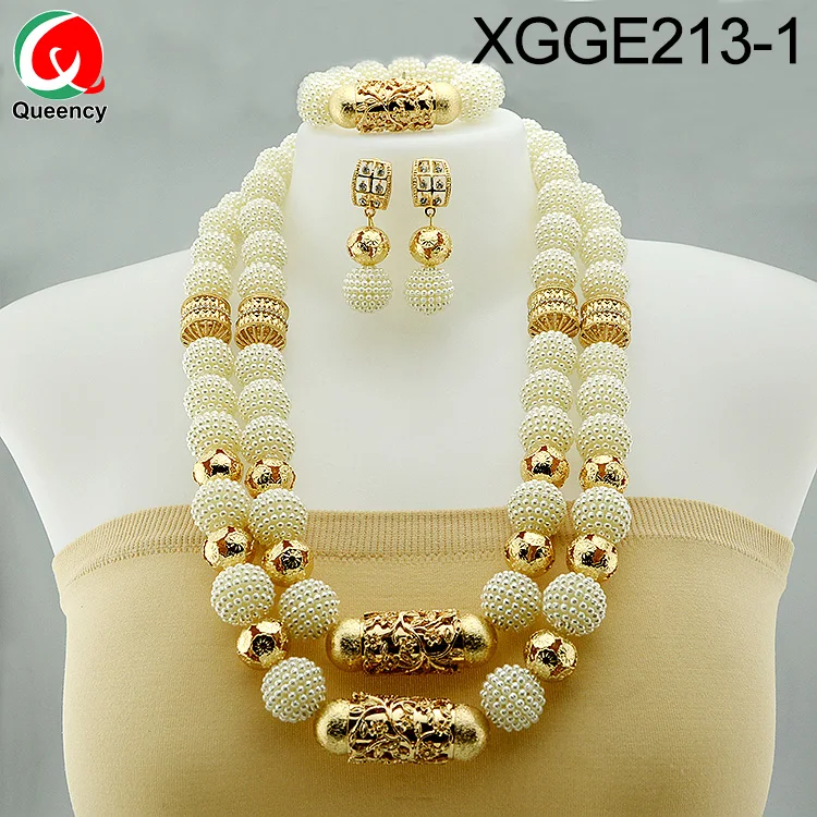 Queency High Quality Orange Coral Beads Bride Wedding Jewellery Designs Dubai Gold Jewelry Set