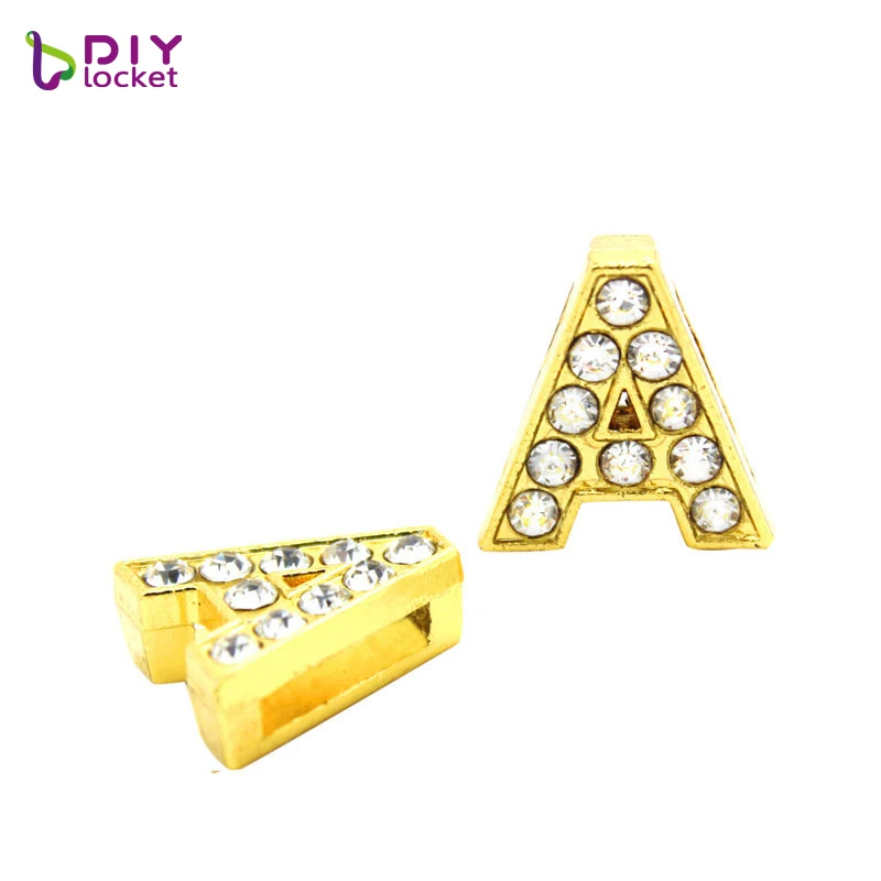 
Wholesale Rhinestone Gold Slide Letters For 10mm Leather Bracelet And Dog Collars,10 mm gold bling bling letter slider charms 