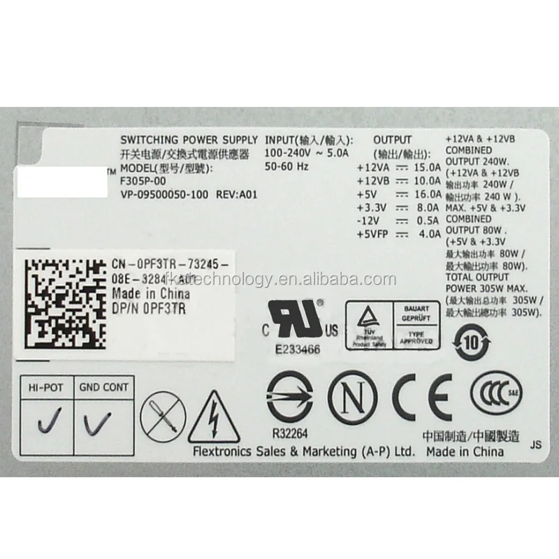 Оригинальный блок питания для Dell Optiplex 760 780 960 Mini Tower 305W PF3TR F305P-00