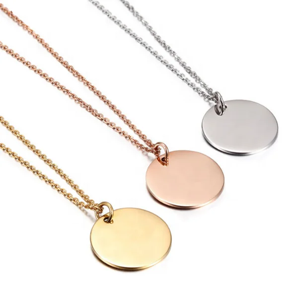 Stainless Steel Jewelry Girls 3 Disc Round Pendant Gold Coin Necklace
