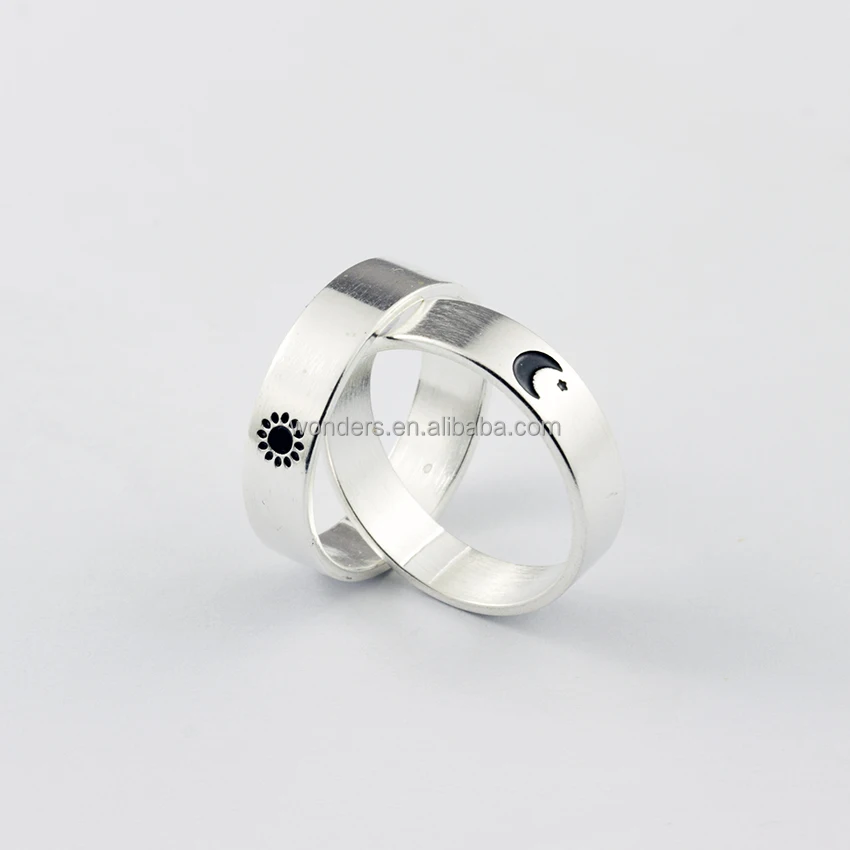 Steel Fashion Engrave Sun Moon Women Wedding Set Rings Jewelry